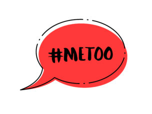 A red speech bubble reading "#metoo"