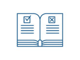 illustration of a book with a check mark on one side and an ex on the other