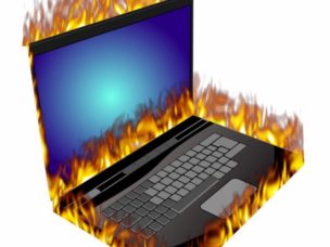 a laptop on fire