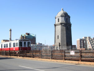 Red line train running past platform