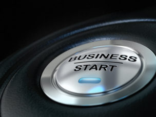 silver button reading "business start"