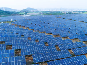 Solar farm, solar panels aerial view